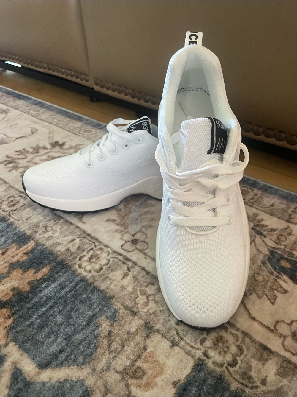 White Knit Lace-Up Sneakers
